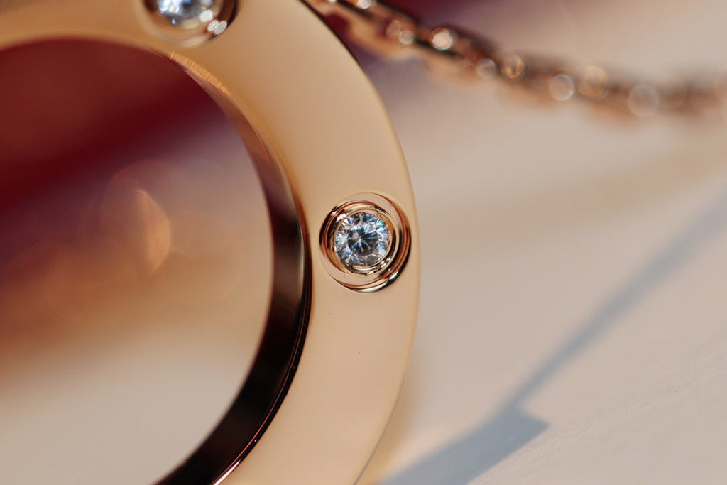 ⭐Miroze LOVE NECKLACE 16MM 6 DIAMONDS PINK GOLD