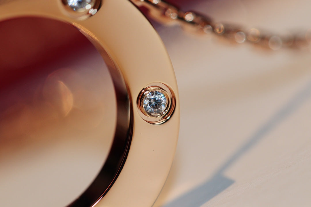 ⭐Miroze LOVE NECKLACE 16MM 6 DIAMONDS PINK GOLD
