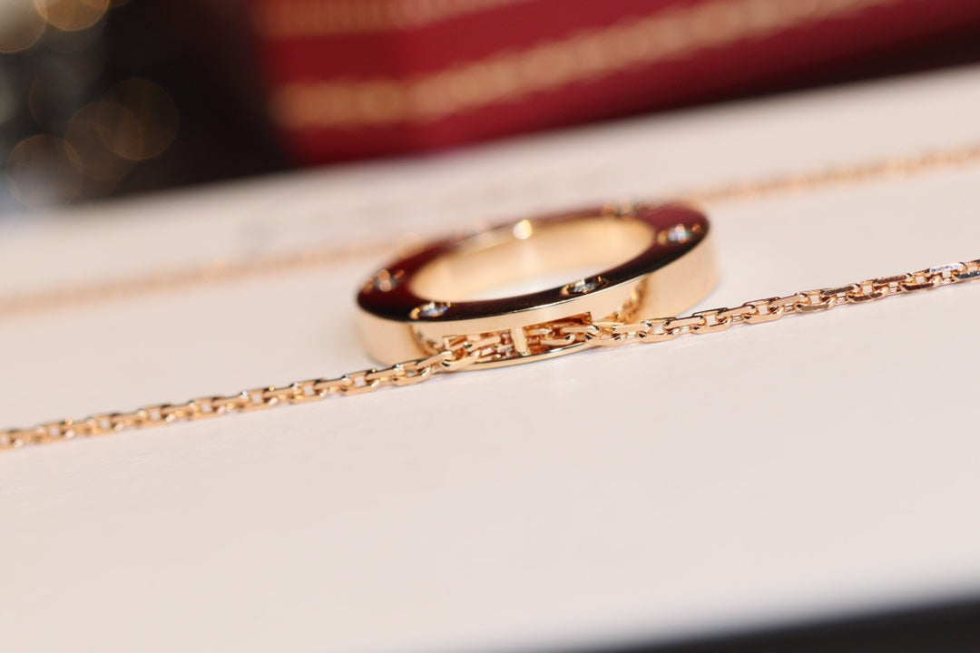 [⭐Miroze]LOVE NECKLACE 16MM 6 DIAMONDS PINK GOLD