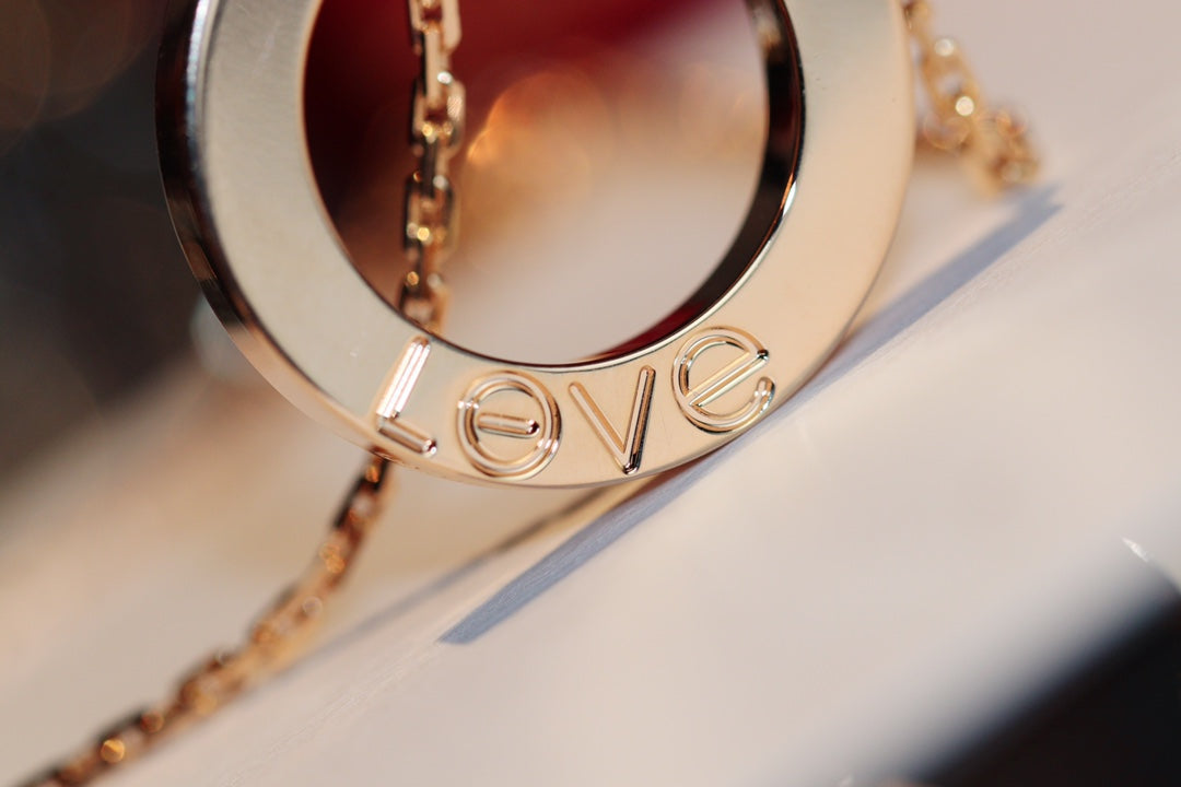 [⭐Miroze]LOVE NECKLACE 16MM 6 DIAMONDS PINK GOLD