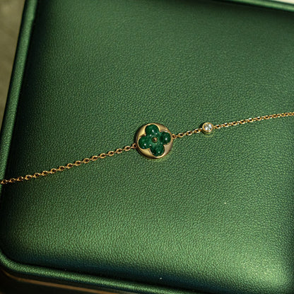 [⭐Miroze]SUN MALACHITE 1 DIAMOND PINK GOLD BRACELET