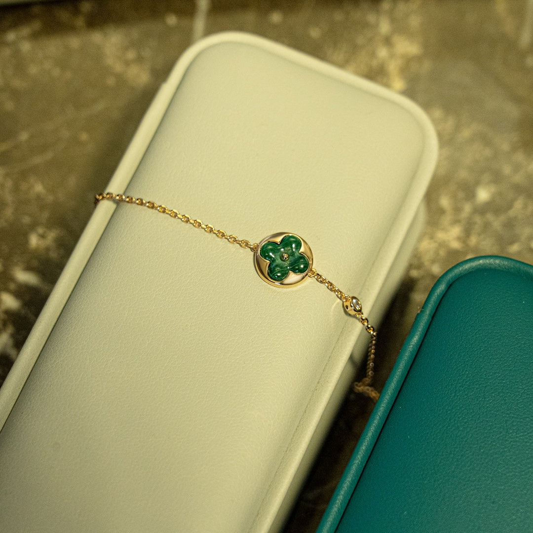 [⭐Miroze]SUN MALACHITE 1 DIAMOND PINK GOLD BRACELET