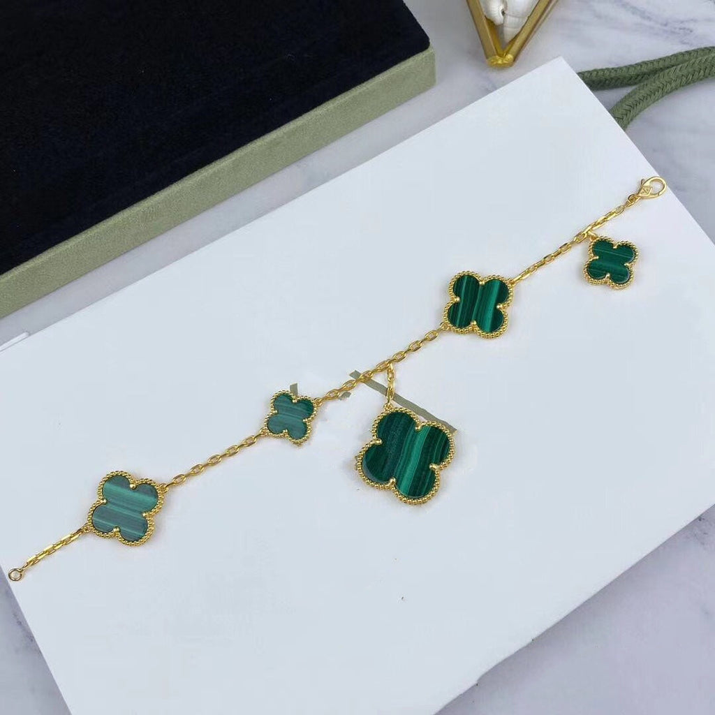 ⭐Miroze MAGIC CLOVER MALACHITE GOLD BRACELET 5 MOTIFS