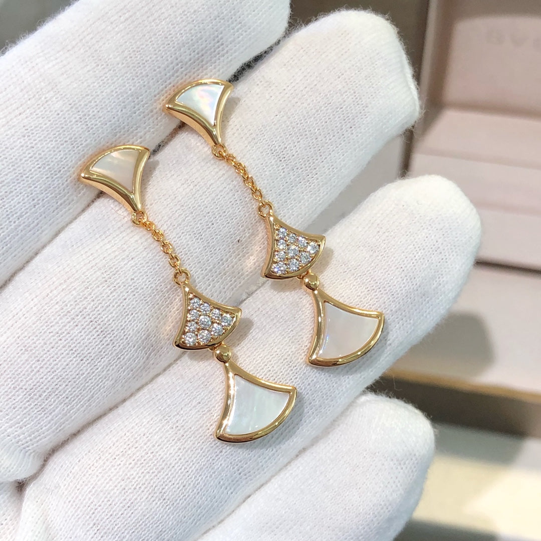 [⭐Miroze]DREAM EARRINGS 3 MOTIFS DIAMOND MOP PINK GOLD