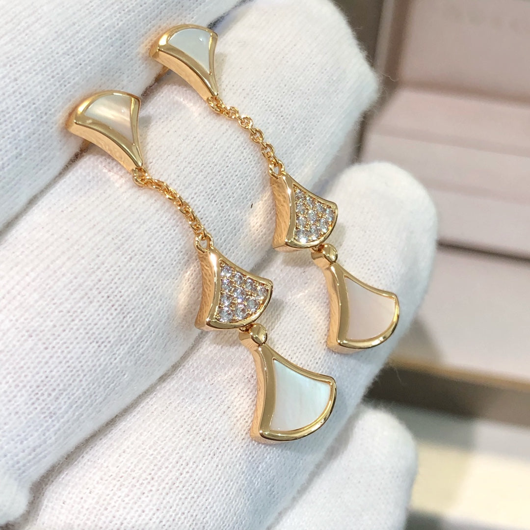 [⭐Miroze]DREAM EARRINGS 3 MOTIFS DIAMOND MOP PINK GOLD