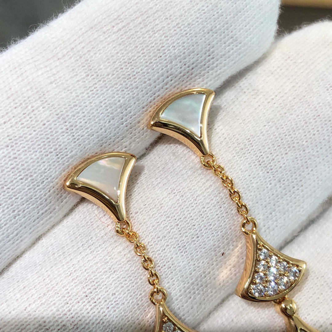 [⭐Veya]DREAM EARRINGS 3 MOTIFS DIAMOND MOP PINK GOLD