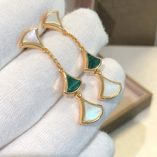 [⭐Miroze]DREAM EARRINGS 3 MOTIFS MALACHITE MOP PINK GOLD