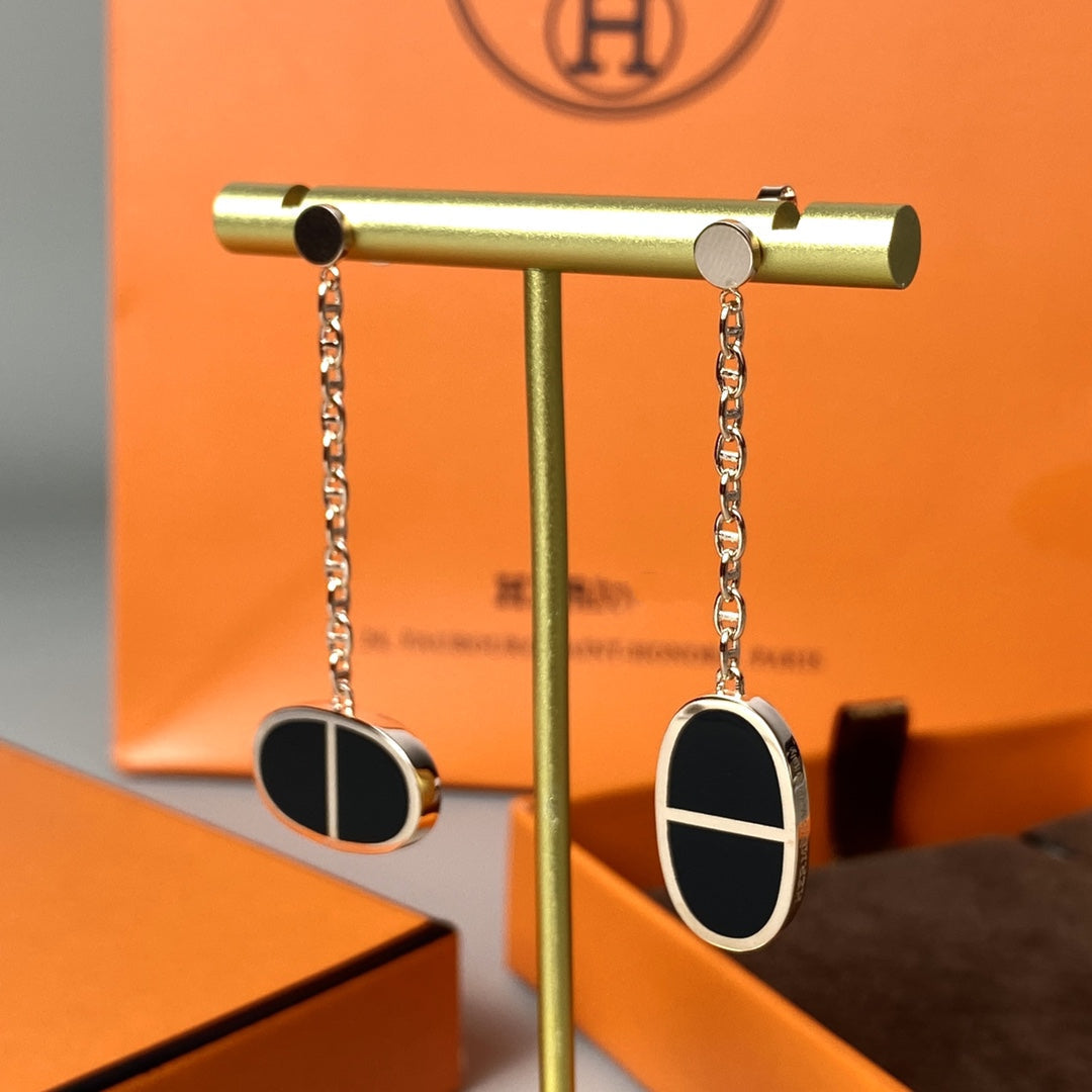 [⭐Miroze]CHAINE VERSO BLACK CERAMIC EARRINGS