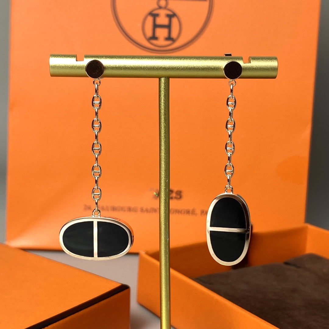 [⭐Miroze]CHAINE VERSO BLACK CERAMIC EARRINGS