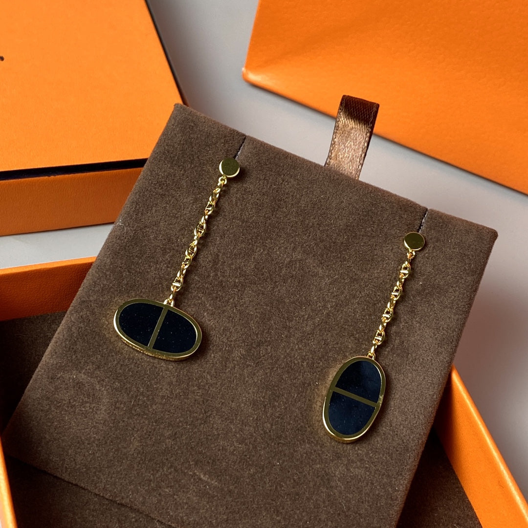 [⭐Miroze]CHAINE VERSO BLACK CERAMIC EARRINGS