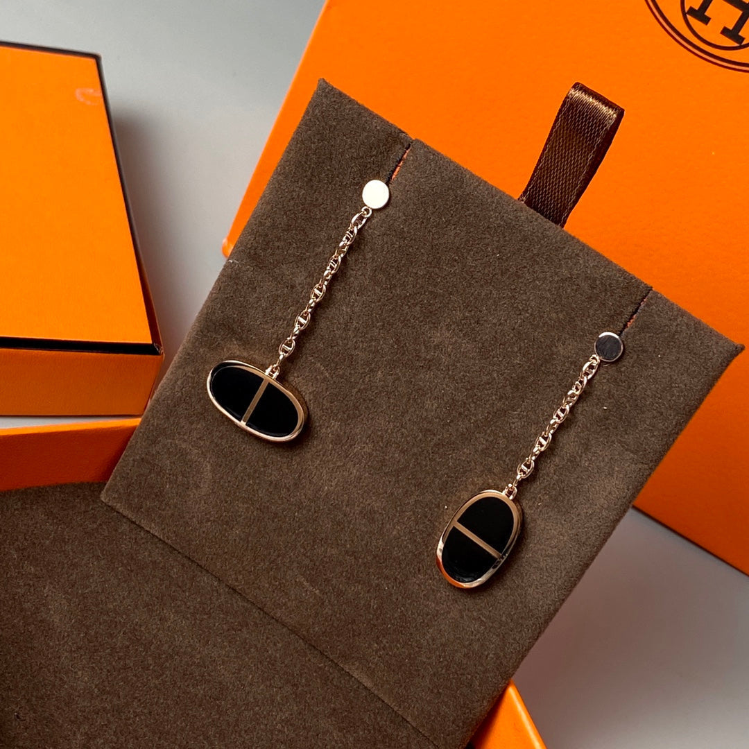 [⭐Miroze]CHAINE VERSO BLACK CERAMIC EARRINGS