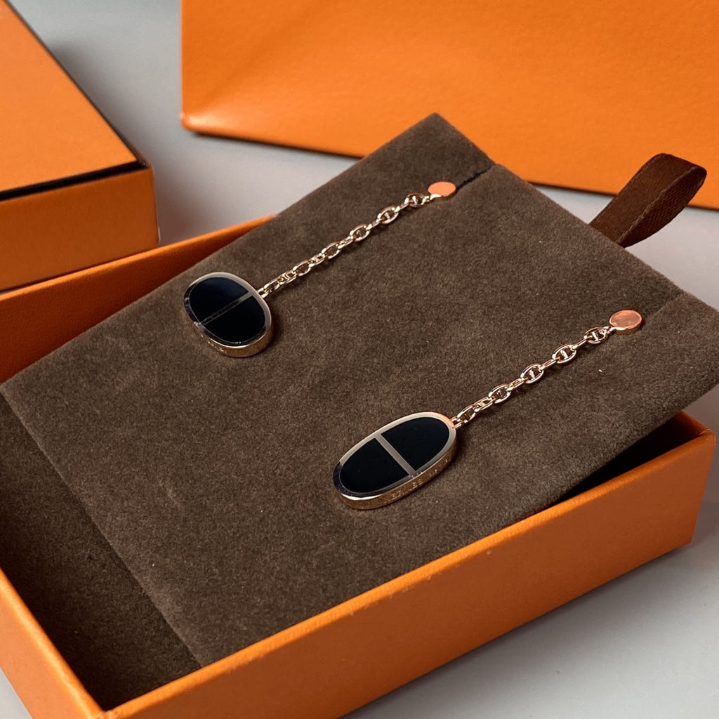 ⭐Miroze CHAINE VERSO BLACK CERAMIC EARRINGS
