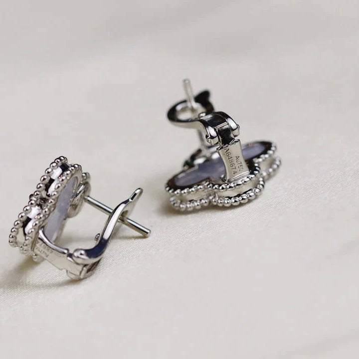 ⭐Miroze CLOVER MEDIUM 1 MOTIFS  WHITE MOP EARRINGS SILVER