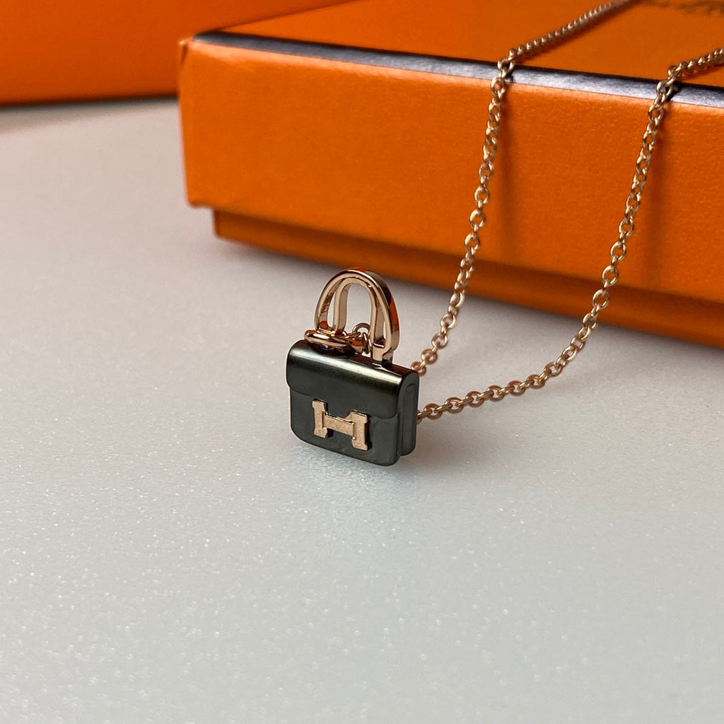 ⭐Miroze CONSTANCE BLACK PEDANT PINK GOLD NECKLACE
