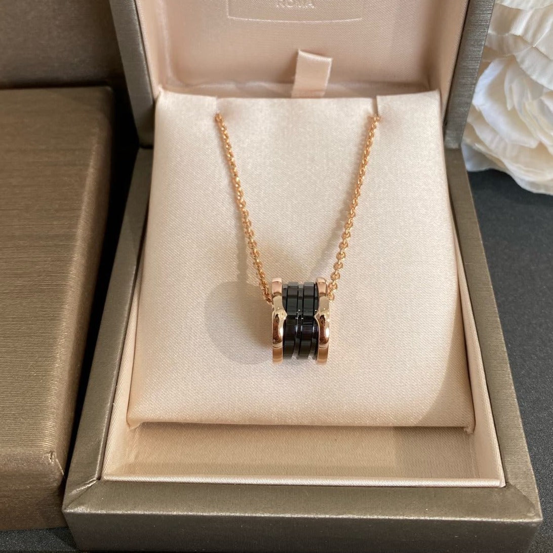 [⭐Miroze]ZERO 1 BLACK CERAMIC PINK GOLD NECKLACE