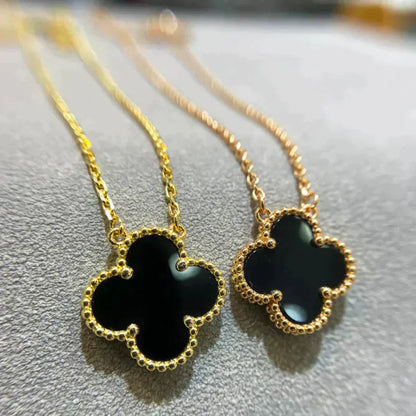 [⭐Miroze]CLOVER 15MM BLACK ONYX SINGLE FLOWER NECKLACE