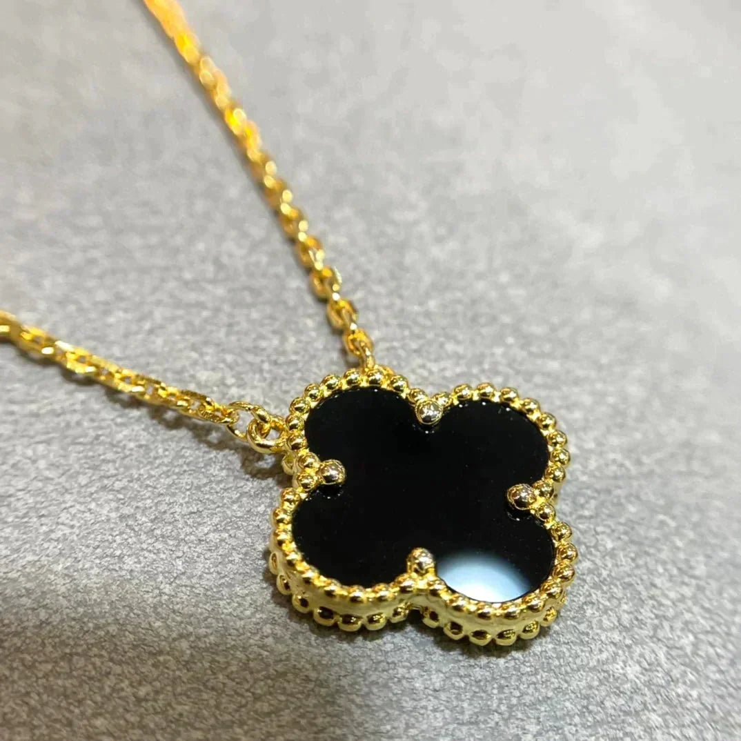 ⭐Miroze CLOVER 15MM BLACK ONYX SINGLE FLOWER NECKLACE