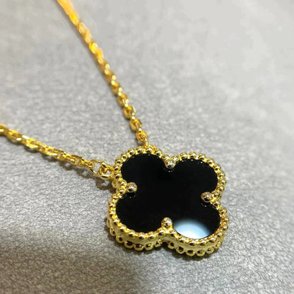 [⭐Miroze]CLOVER 15MM BLACK ONYX SINGLE FLOWER NECKLACE
