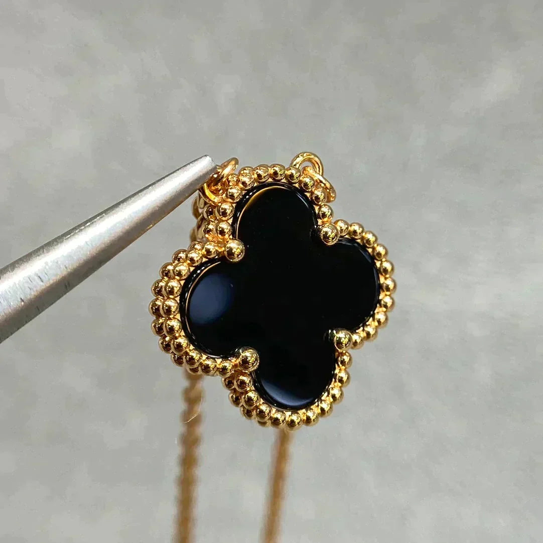 ⭐Miroze CLOVER 15MM BLACK ONYX SINGLE FLOWER NECKLACE