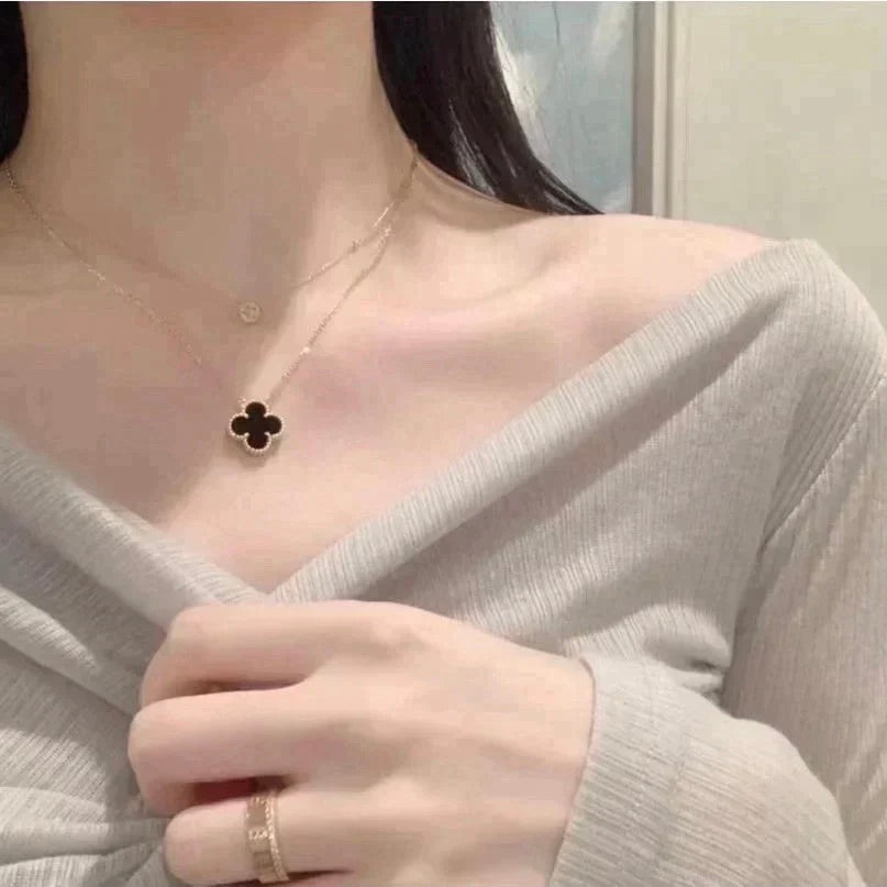 [⭐Miroze]CLOVER 15MM BLACK ONYX SINGLE FLOWER NECKLACE