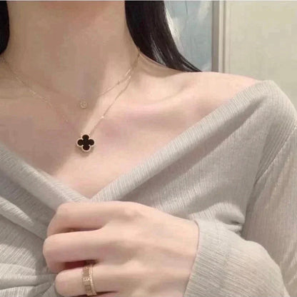 [⭐Miroze]CLOVER 15MM BLACK ONYX SINGLE FLOWER NECKLACE