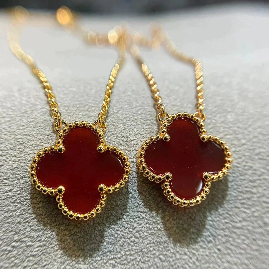 ⭐Miroze CLOVER 15MM CARNELIAN SINGLE FLOWER NECKLACE