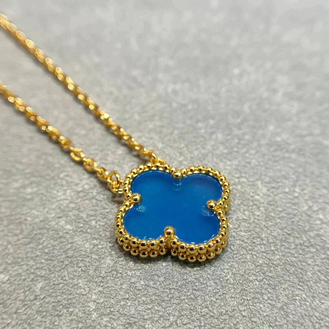 ⭐Miroze CLOVER 15MM BLUE AGATE NECKLACE