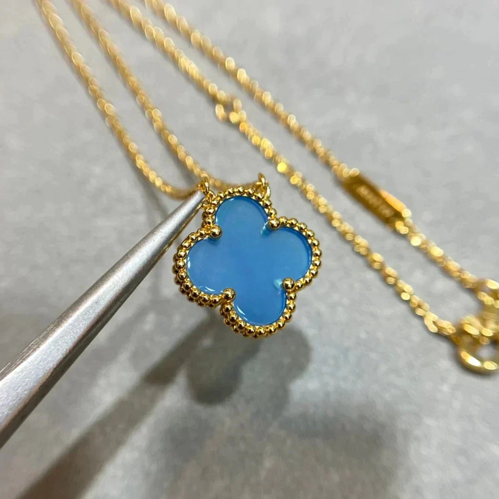 ⭐Miroze CLOVER 15MM BLUE AGATE NECKLACE