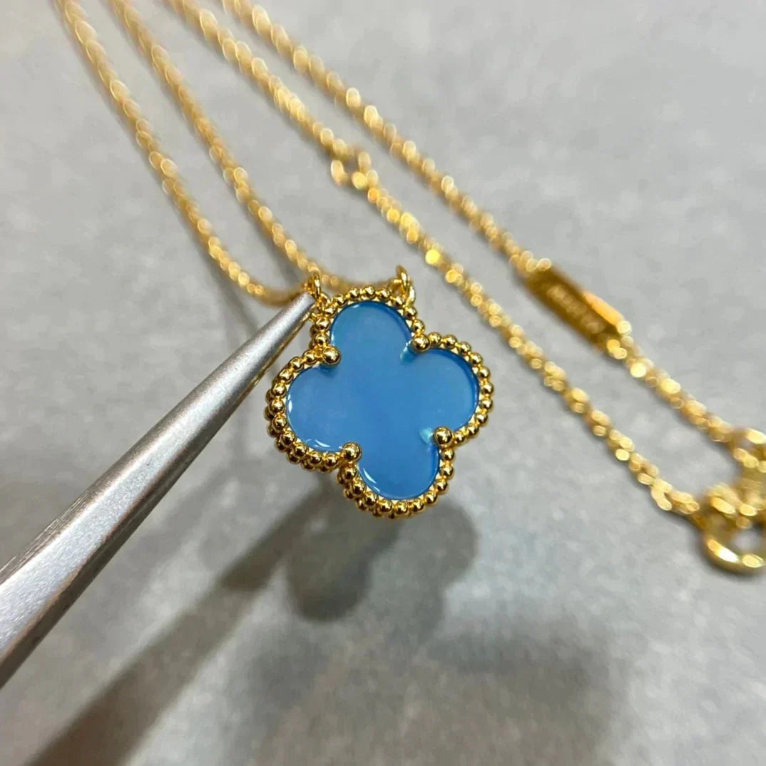 ⭐Miroze CLOVER 15MM BLUE AGATE NECKLACE