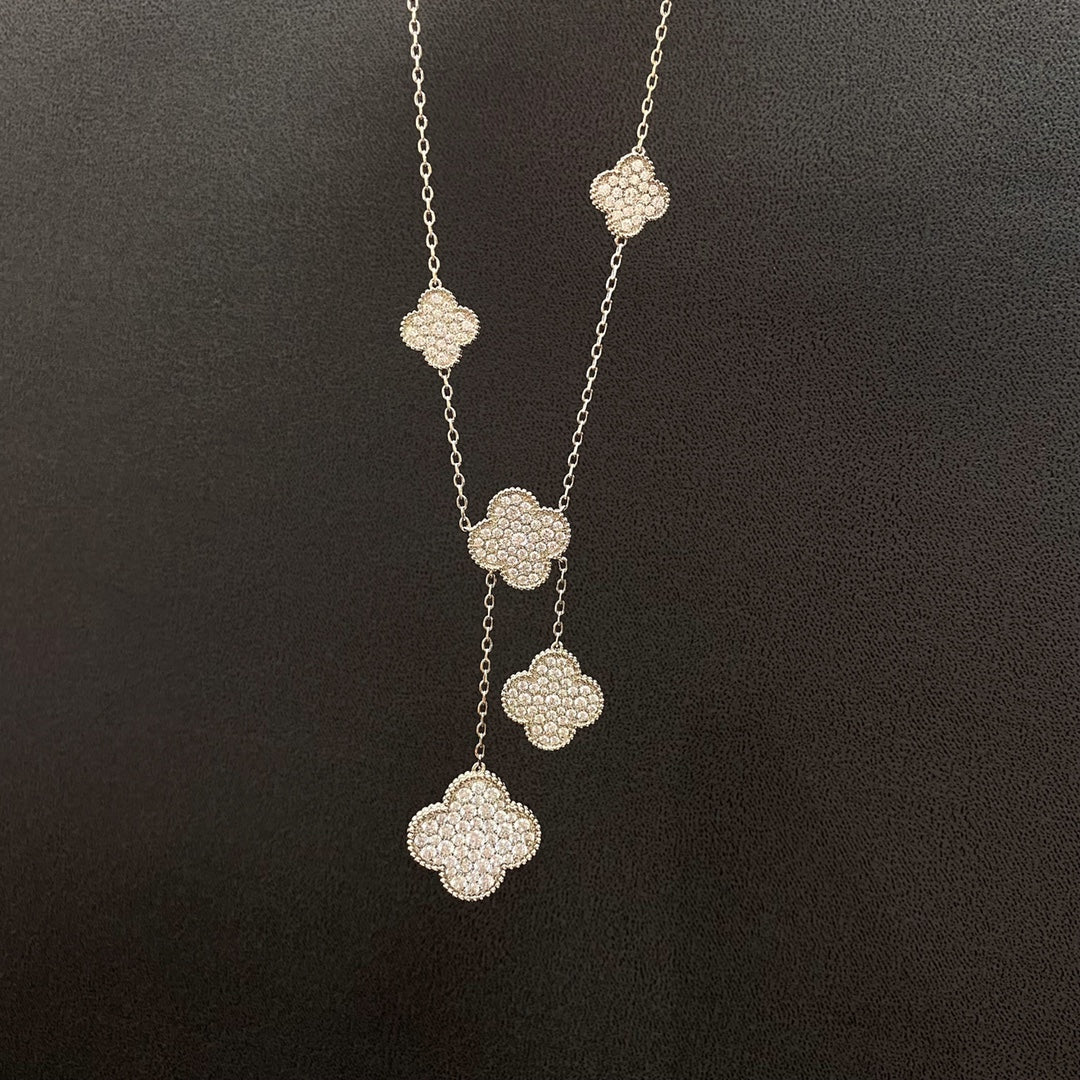 ⭐Miroze CLOVER 5 MOTIFS SILVER DIAMONDS NECKLACE