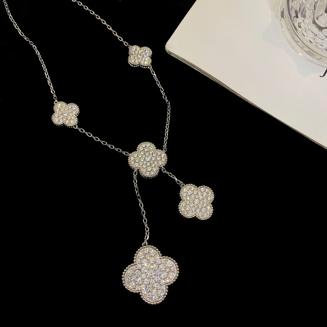 ⭐Miroze CLOVER 5 MOTIFS SILVER DIAMONDS NECKLACE