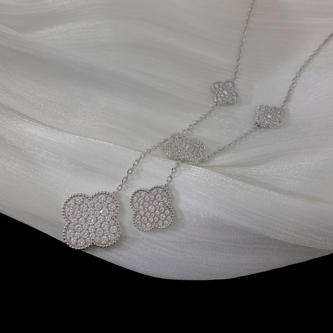 ⭐Miroze CLOVER 5 MOTIFS SILVER DIAMONDS NECKLACE