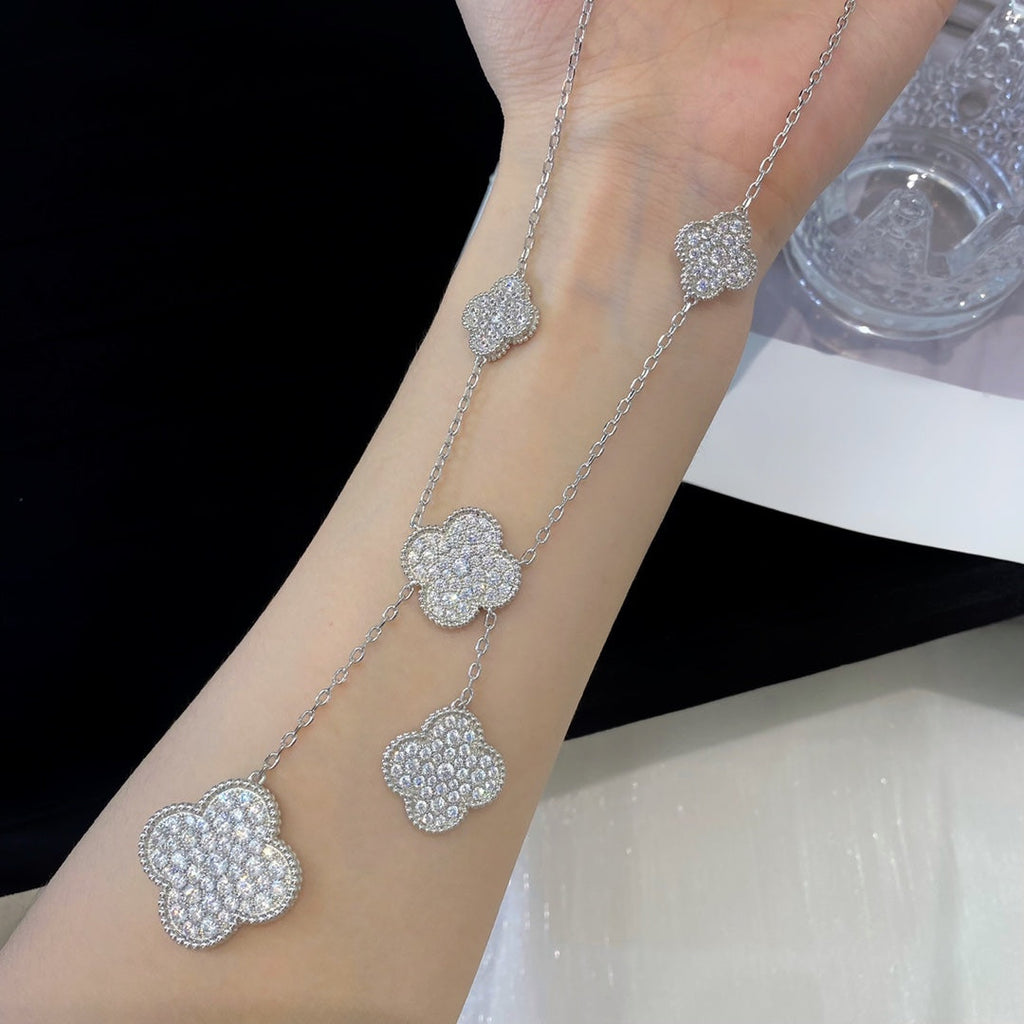 ⭐Miroze CLOVER 5 MOTIFS SILVER DIAMONDS NECKLACE