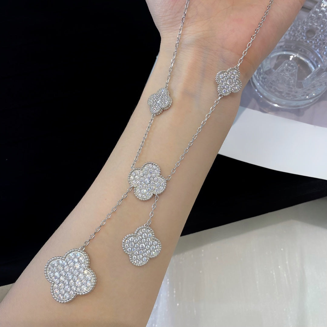 ⭐Miroze CLOVER 5 MOTIFS SILVER DIAMONDS NECKLACE