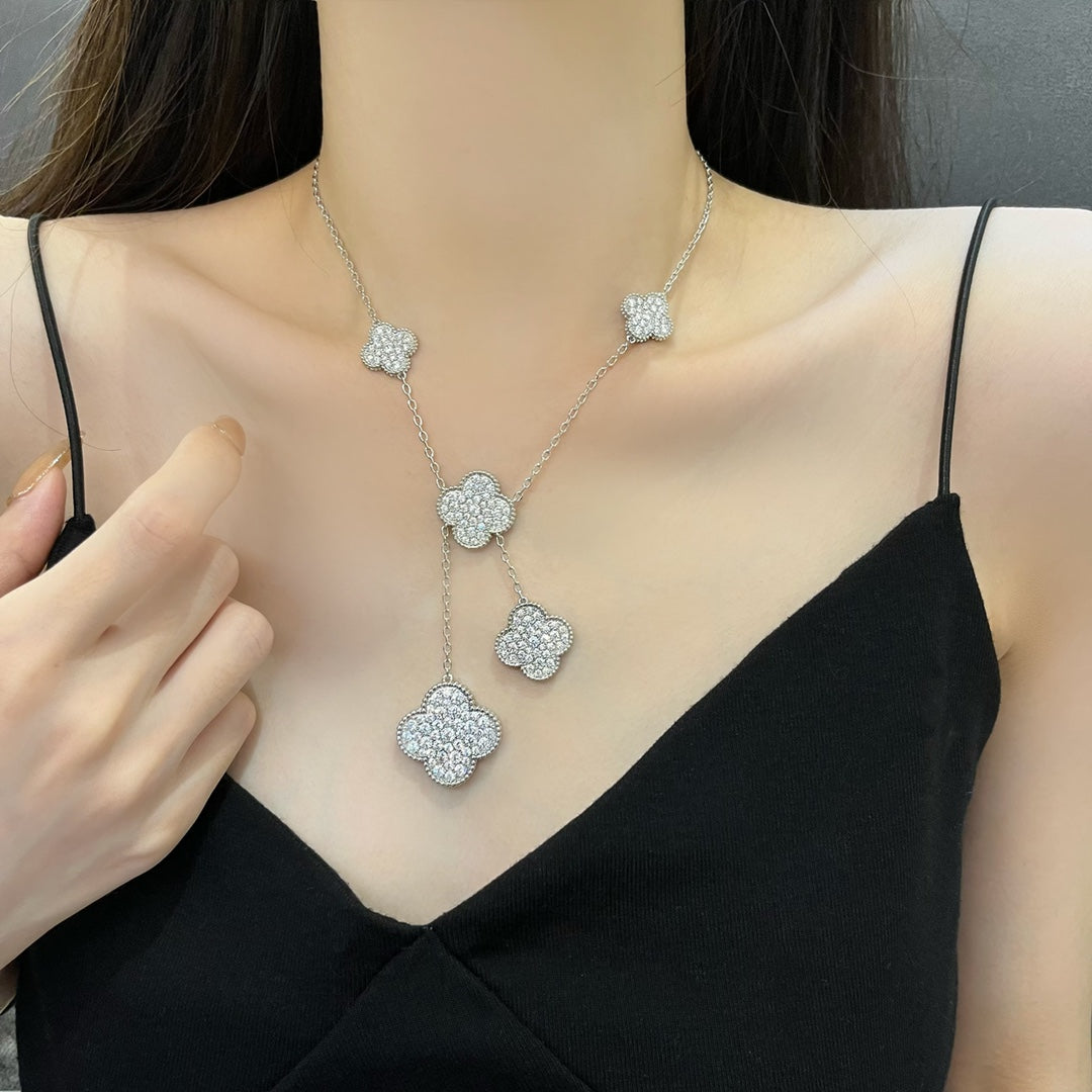 ⭐Miroze CLOVER 5 MOTIFS SILVER DIAMONDS NECKLACE