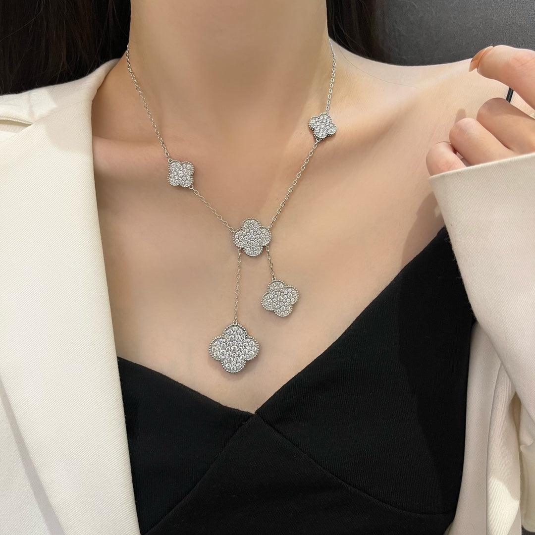 ⭐Miroze CLOVER 5 MOTIFS SILVER DIAMONDS NECKLACE