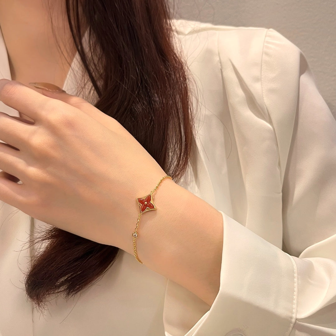 [⭐Miroze] カラースター カーネリアン ピンクゴールド ダイヤモンド ブレスレット