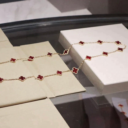 [⭐Miroze]CLOVER 20 MOTIFS CARNELIAN NECKLACE