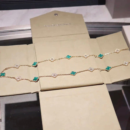 [⭐Miroze]CLOVER 20 MOTIFS MALACHITE DIAMOND NECKLACE