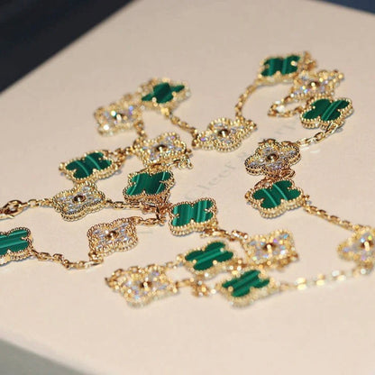 [⭐Miroze]CLOVER 20 MOTIFS MALACHITE DIAMOND NECKLACE