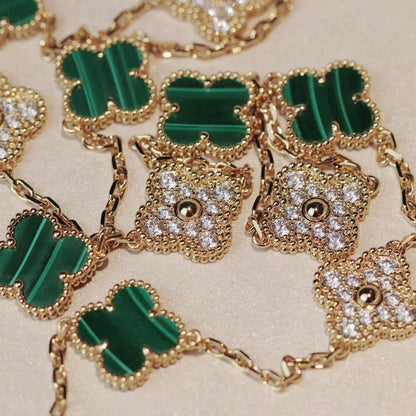[⭐Miroze]CLOVER 20 MOTIFS MALACHITE DIAMOND NECKLACE