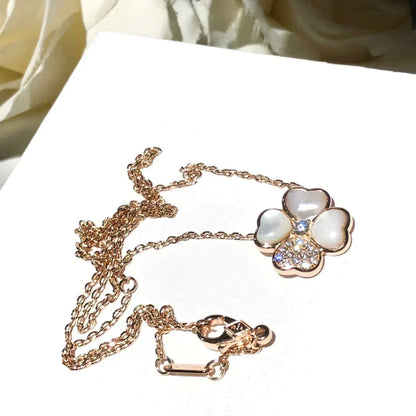 [⭐Miroze]CLOVER MOP DIAMOND ROSE GOLD NECKLACE