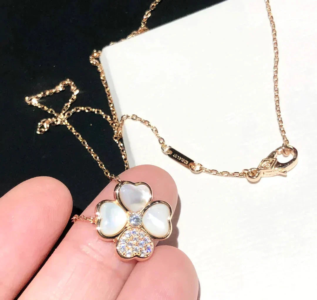 [⭐Miroze]CLOVER MOP DIAMOND ROSE GOLD NECKLACE