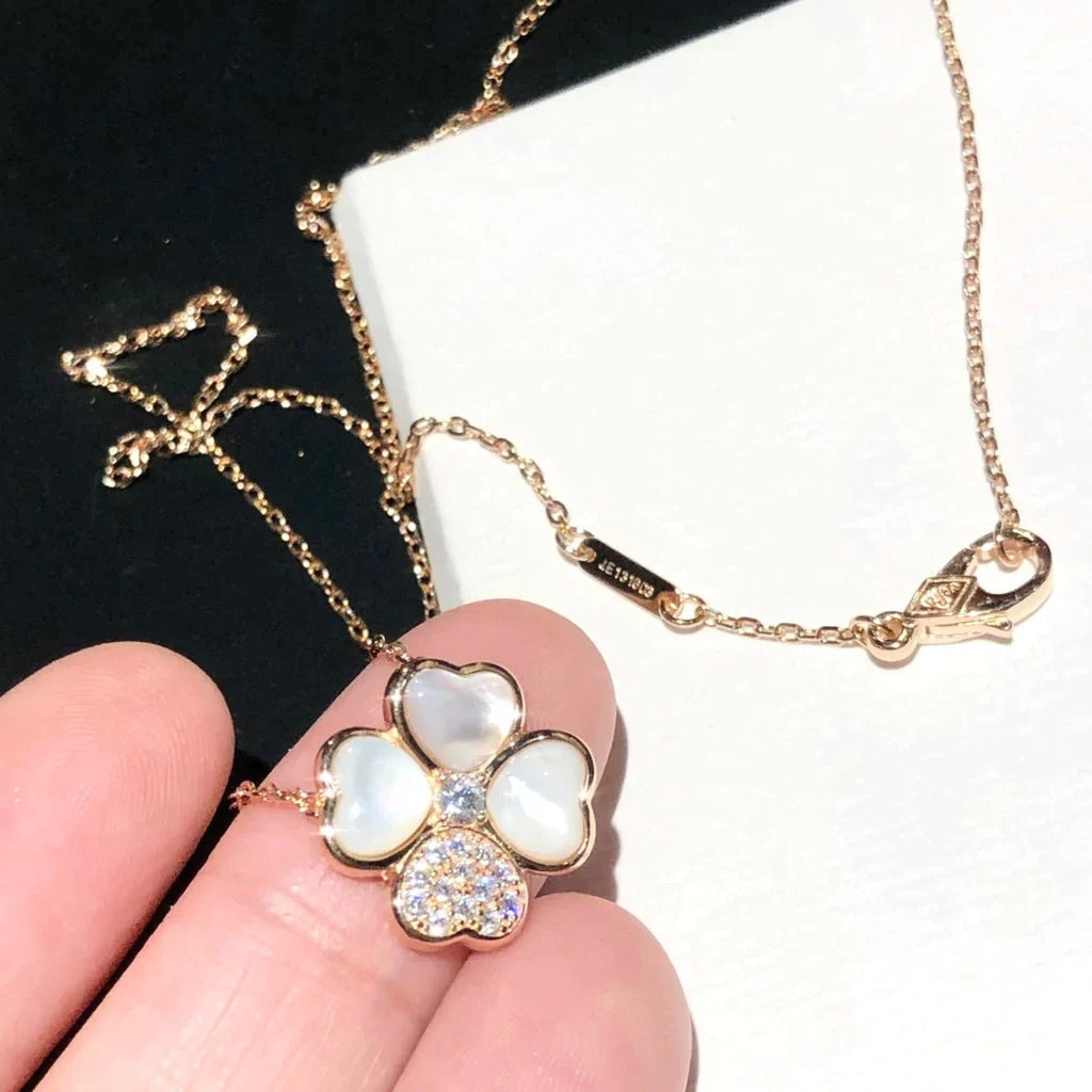 [⭐Miroze]CLOVER MOP DIAMOND ROSE GOLD NECKLACE
