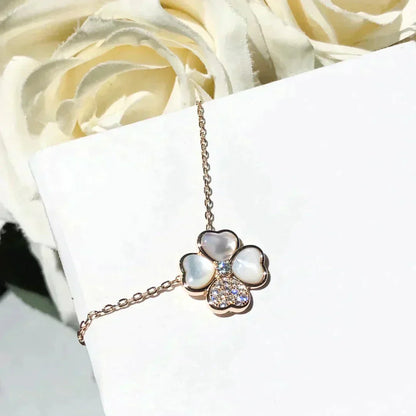 [⭐Miroze]CLOVER MOP DIAMOND ROSE GOLD NECKLACE