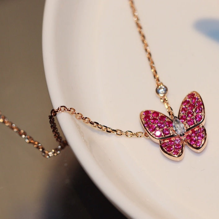 ⭐Miroze BUTTERFLY RED DIAMOND ROSE GOLD NECKLACE