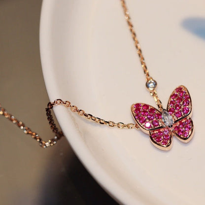 [⭐Miroze]BUTTERFLY RED DIAMOND ROSE GOLD NECKLACE