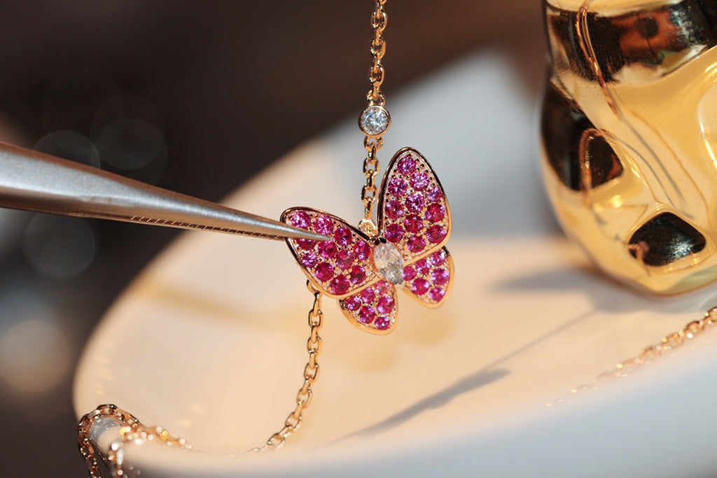 ⭐Miroze BUTTERFLY RED DIAMOND ROSE GOLD NECKLACE