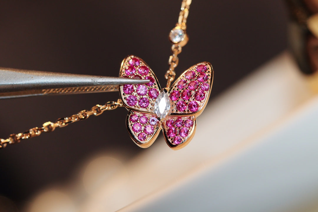 [⭐Miroze]BUTTERFLY RED DIAMOND ROSE GOLD NECKLACE
