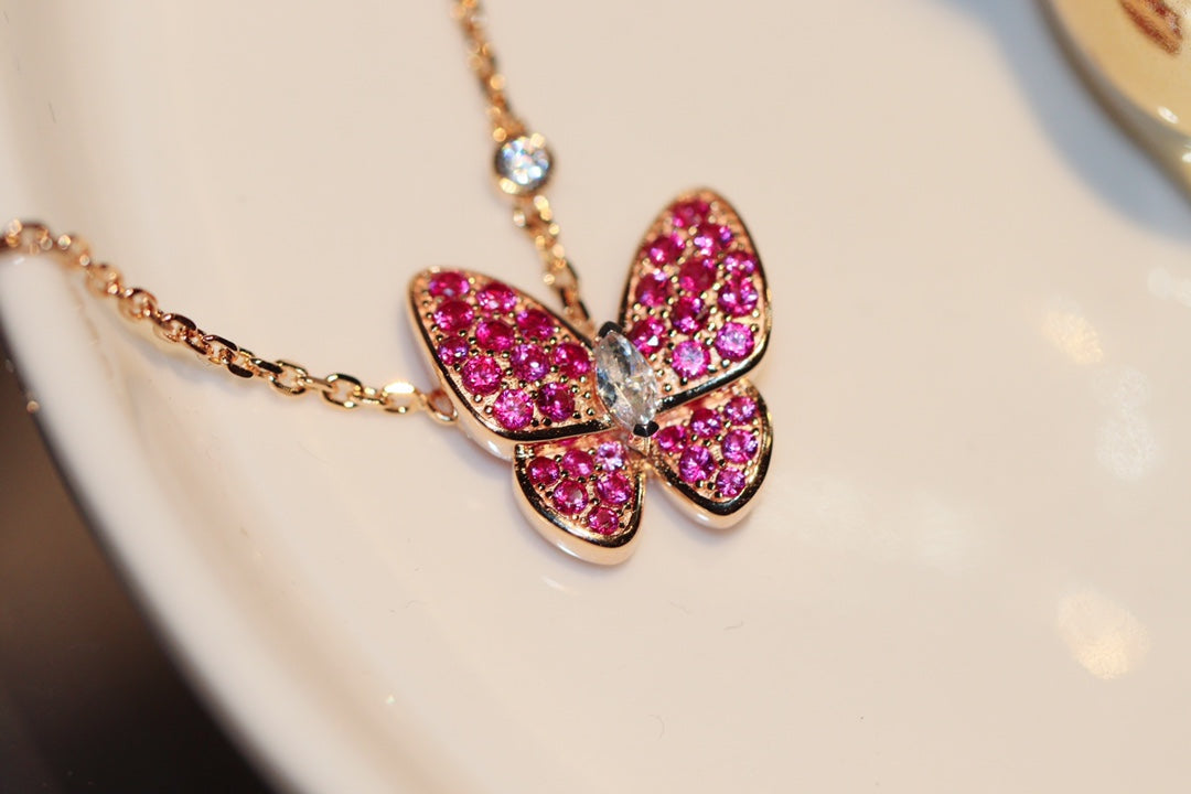 ⭐Miroze BUTTERFLY RED DIAMOND ROSE GOLD NECKLACE
